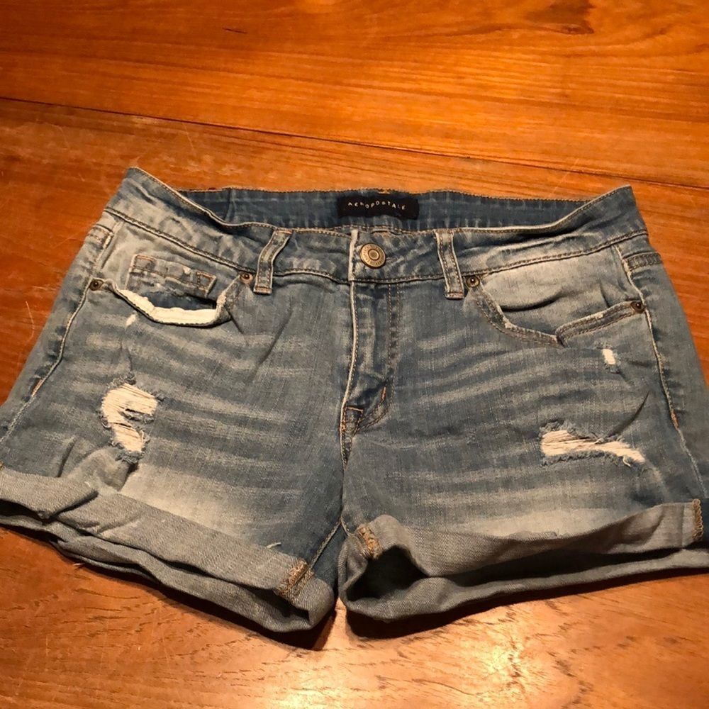Aeropostale Midi cutoffs shorts turned up hem faded distressed and whiskered